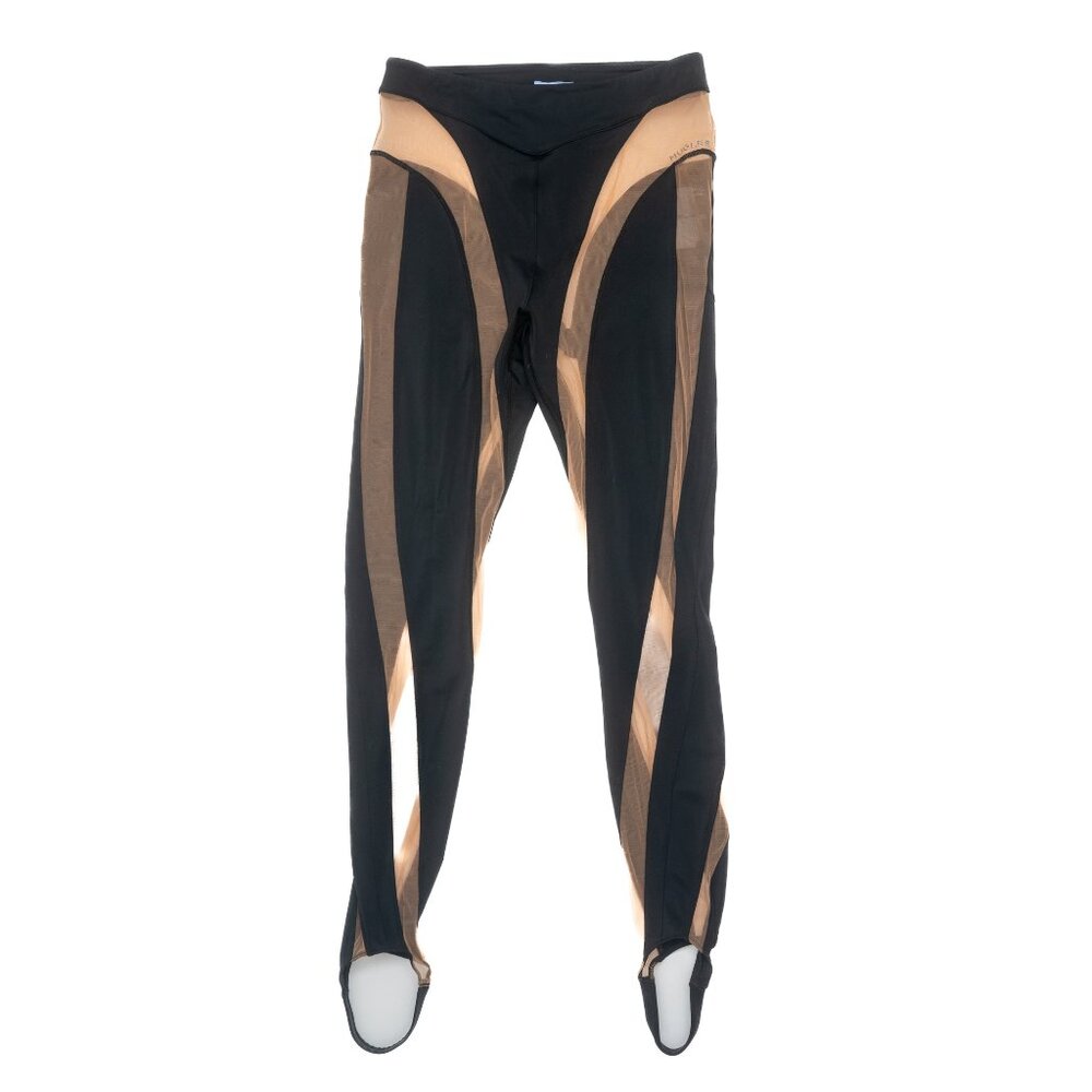 Mugler X H&M Black & Nude Mesh Panel Stirrup Leggings  (light skin tone mesh)